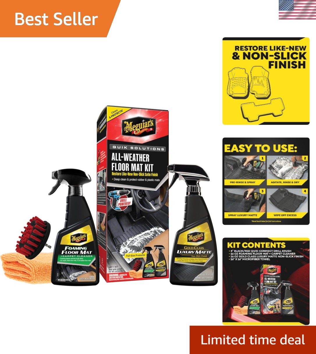 Complete Floor Mat Cleaning & Protecting Set – Includes Drill Attachment & Towel
