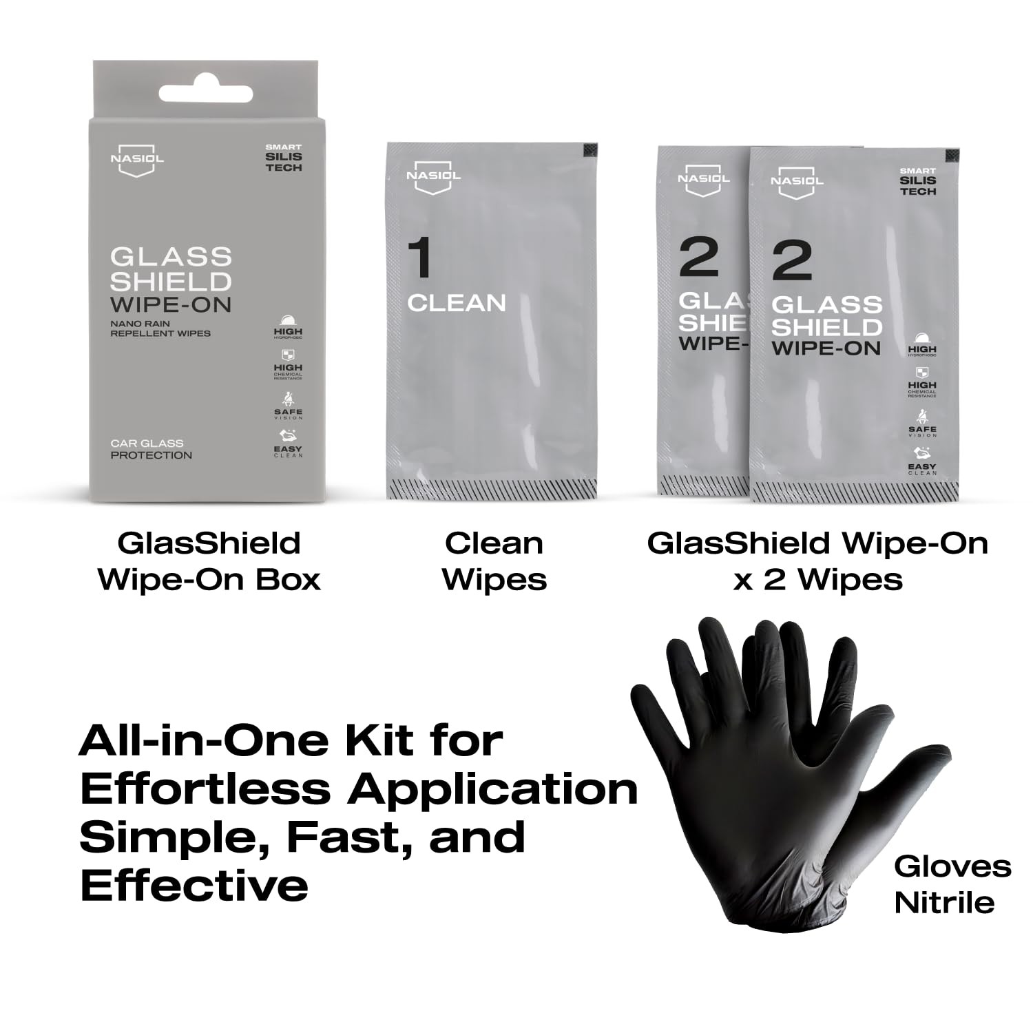 Nasiol GlasShield Wipe-On Nano Rain Repellent Wipe Kit, Ceramic Coating for…