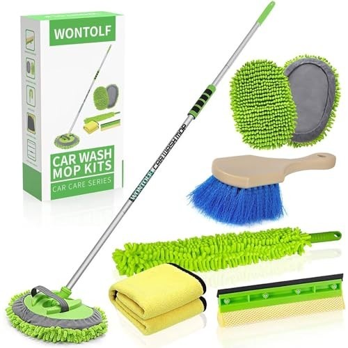 62” Car Wash Brush Kit – Long Handle Microfiber Mop, Detailing Tools, Squeegee,