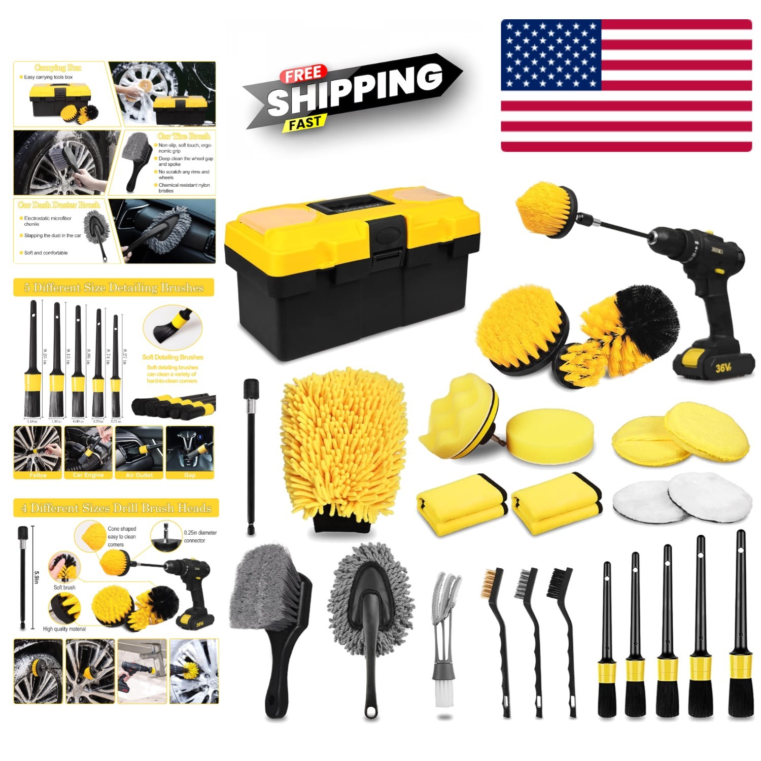 Versatile 27-Piece Car Cleaning Tools Kit – Drill Brush & Wash Accessories