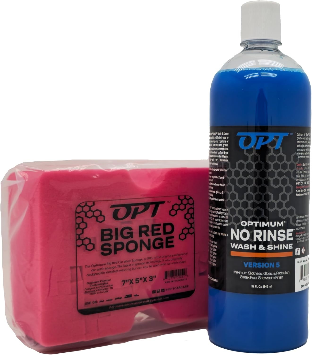 Optimum No Rinse Car Wash 32 Oz & Big Red Sponge Kit – Eco-Friendly Detailing