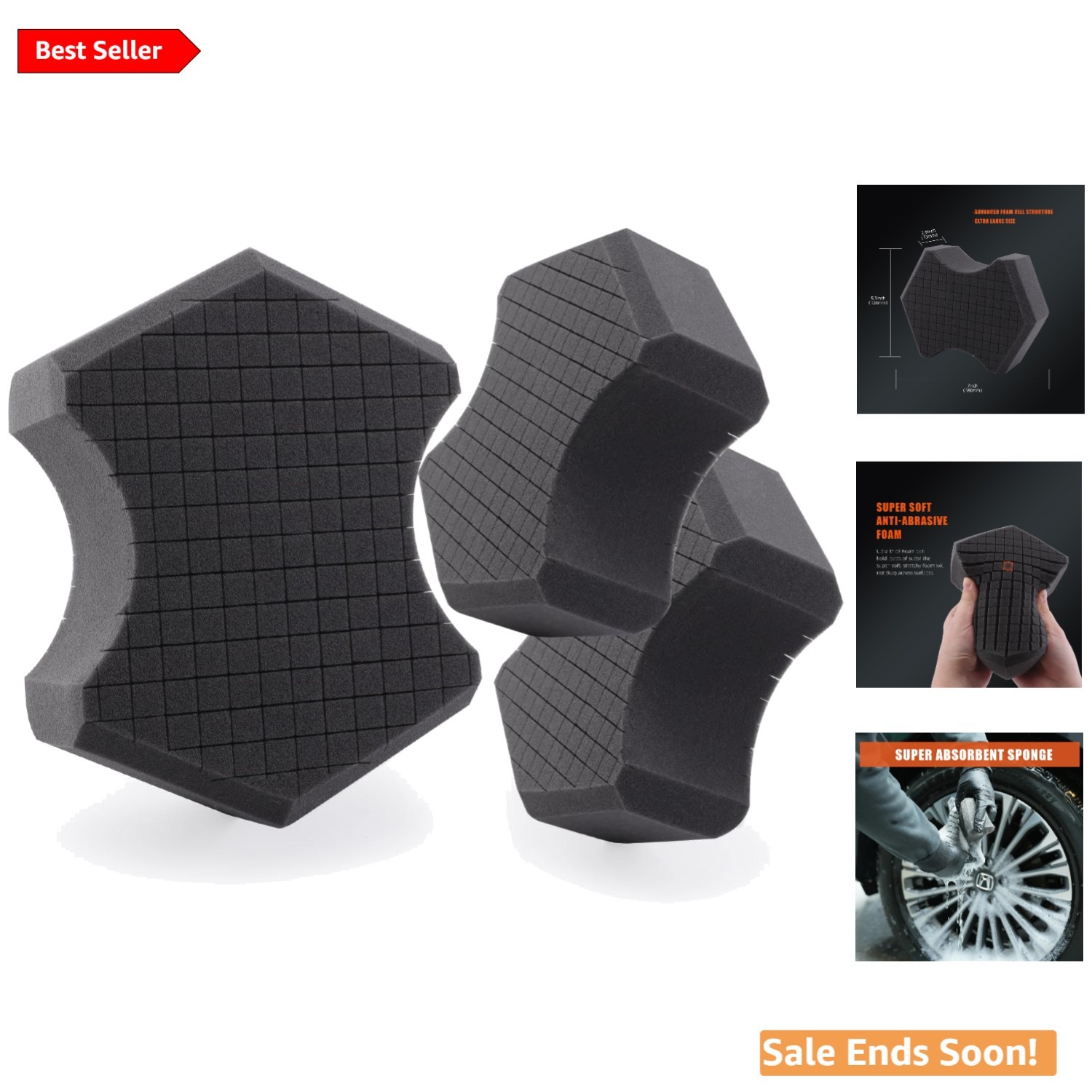 Ultra Safe Microfiber Car Wash Sponge Set for All Paint Types and Wheels Gray