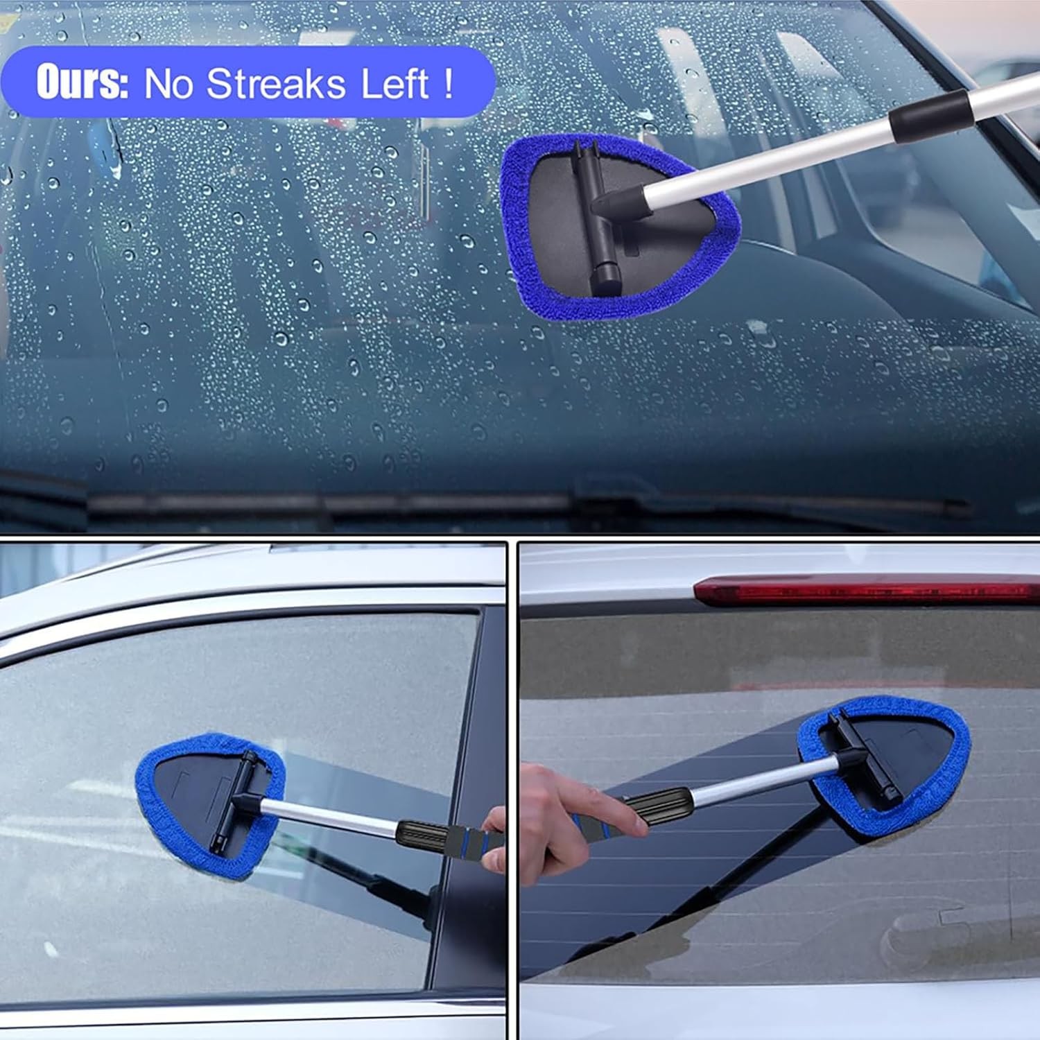 Windshield Cleaning Tool, Car Window Cleaner with 4 Microfiber Pads (Dark Blue)