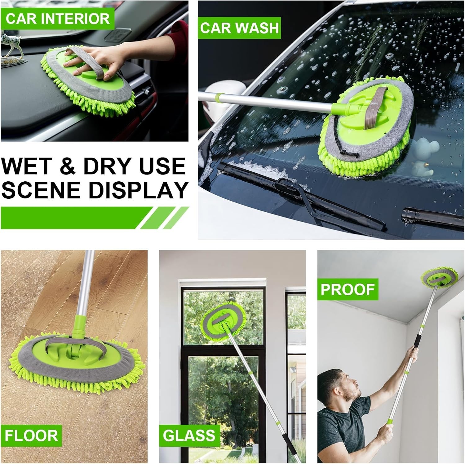 62″ Adjustable Car Wash Brush Kit with Chenille Microfiber for Scratch-Free S…