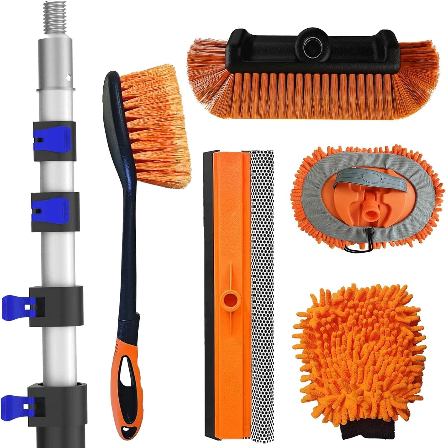 26Ft Car Wash Kit – Telescopic Extension Pole, Brush, Mitt, Squeegee & More for
