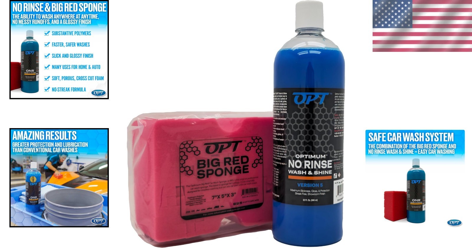 Optimum No Rinse Car Wash 32 Oz & Big Red Sponge Kit – Eco-Friendly Detailing