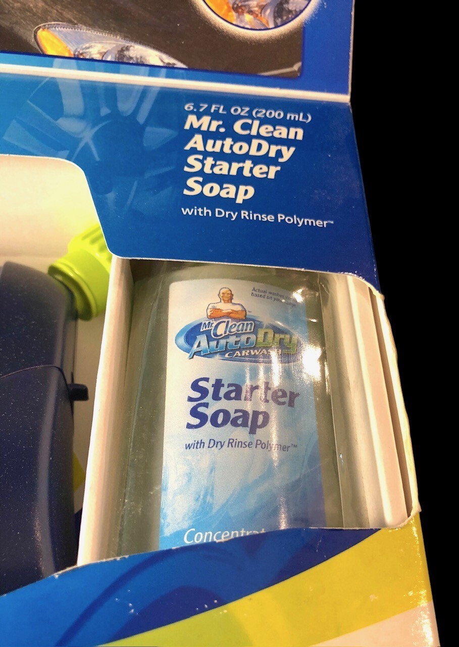 Mr Clean Auto Dry Car Wash System Autodry Device 6.7 oz Soap Filter box damaged