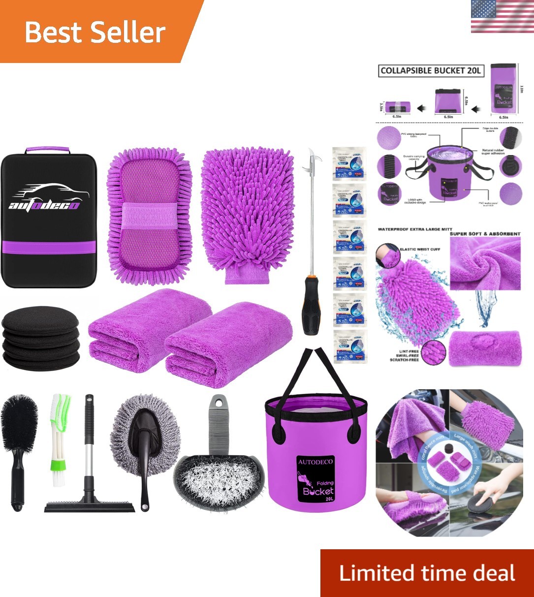 Ultimate 22-Piece Car Detailing Set with Collapsible Bucket & Microfiber Towels
