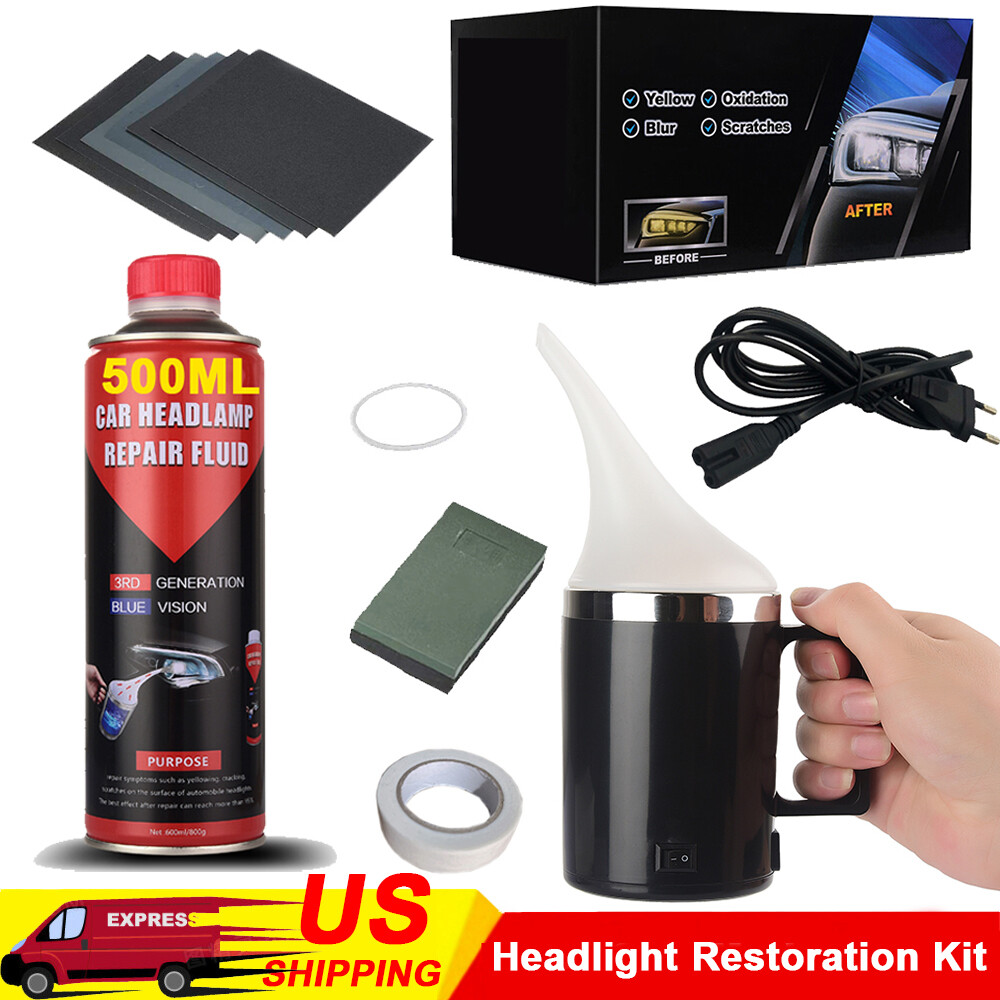 500ml Headlight Restoration Repair Kit Liquid Polymer+Headlight Cleaner Polish