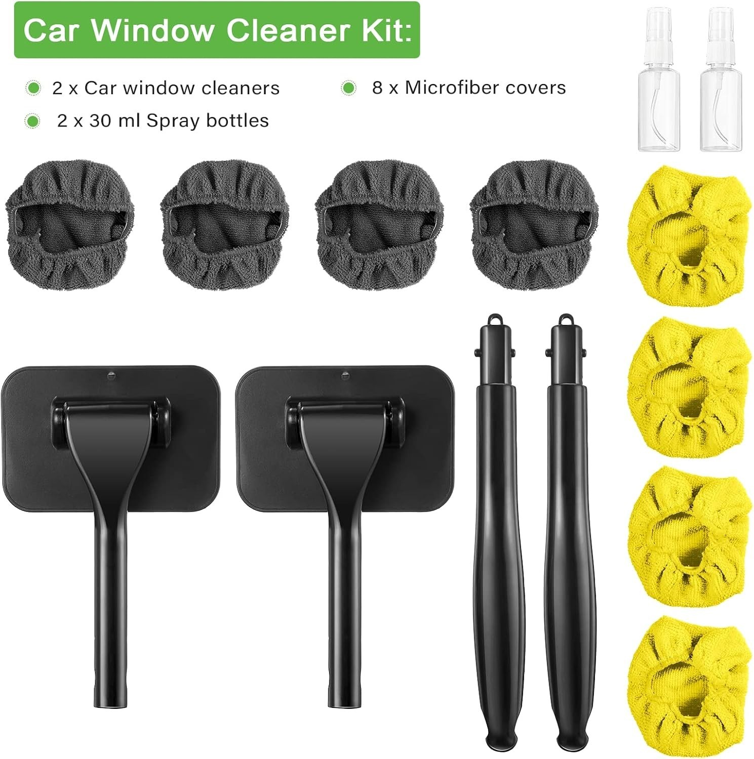 Car Windshield Cleaner Tool Kit 2 Set Window Cleaning Wand Microfiber Pads Kit