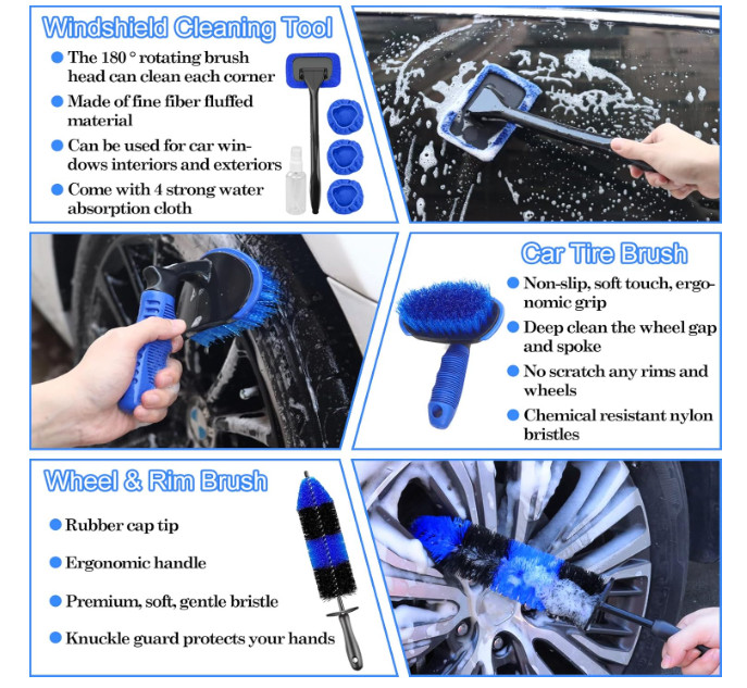 Car Detailing Kit 26 Pcs Auto Interior Exterior Wheel Brushes Car Wash Equipment
