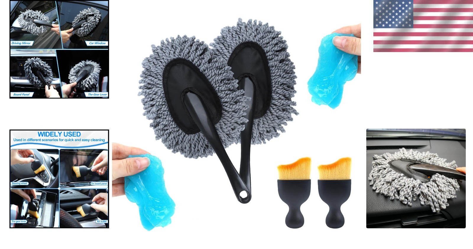Compact 6 Pack Car Detailing Cleaning Kit – Interior Duster & Gel Included