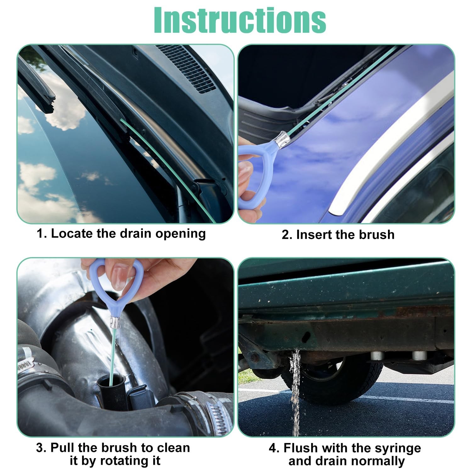 BOXOB 6pcs Auto Sunroof Drain green, blue, transparent, black, yellow
