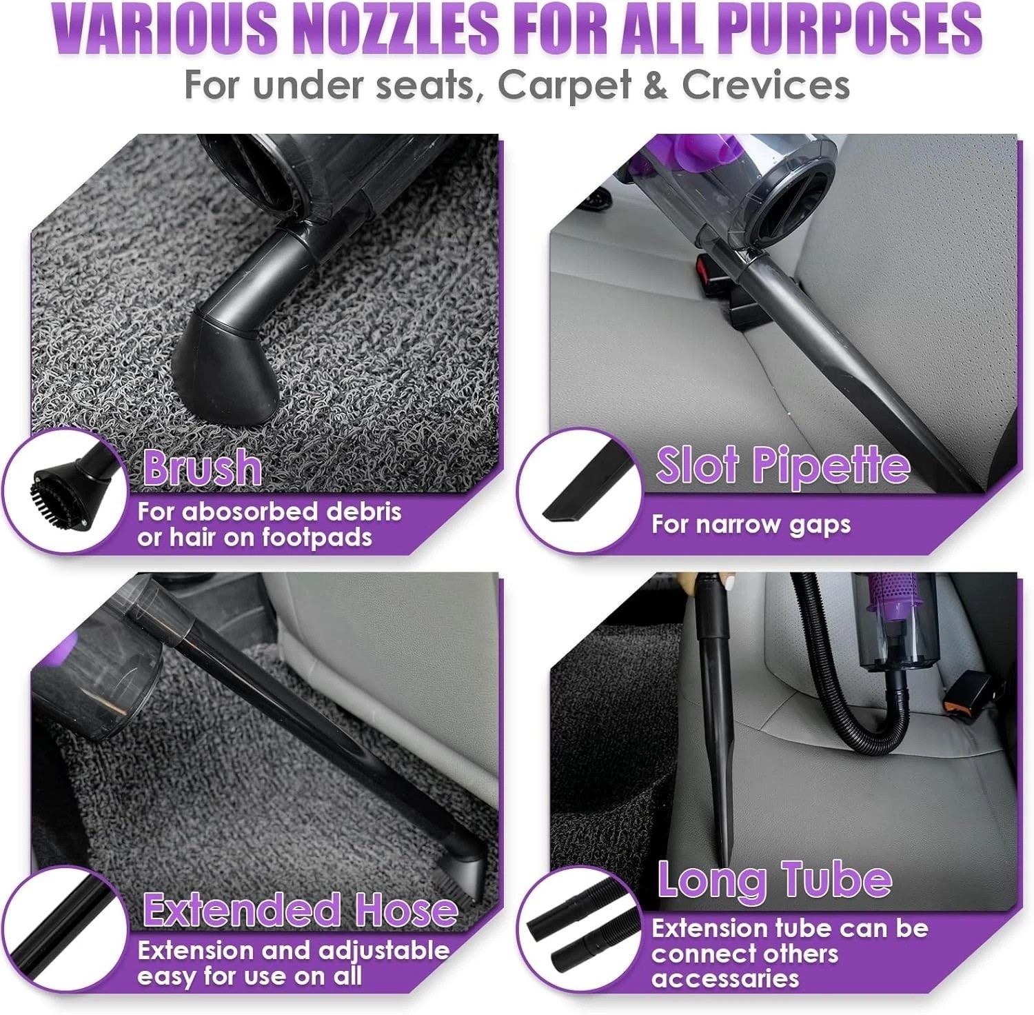 17PCS Purple Car Detailing Kit with High Power Vacuum – Perfect Women’s Gift
