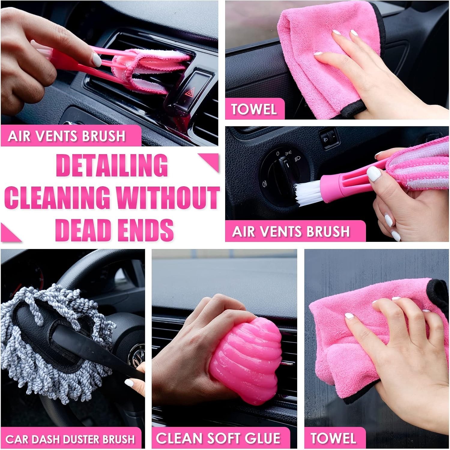 Pink Car Interior Detailing Kit – Complete Accessories
