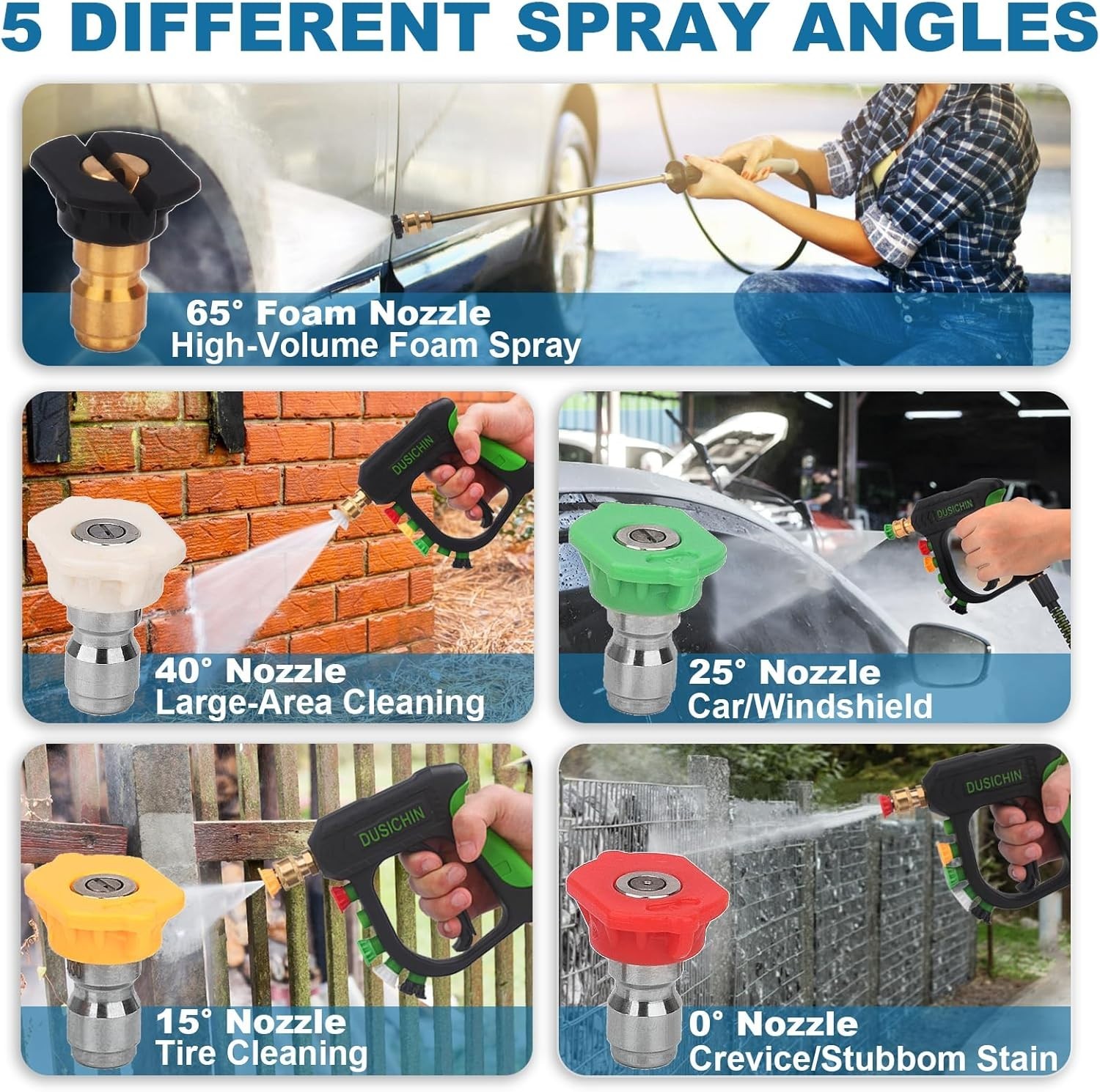 Heavy Duty Foam Cannon with 5 Nozzles – Quick Connect 1/4″ Fitting for Detailing