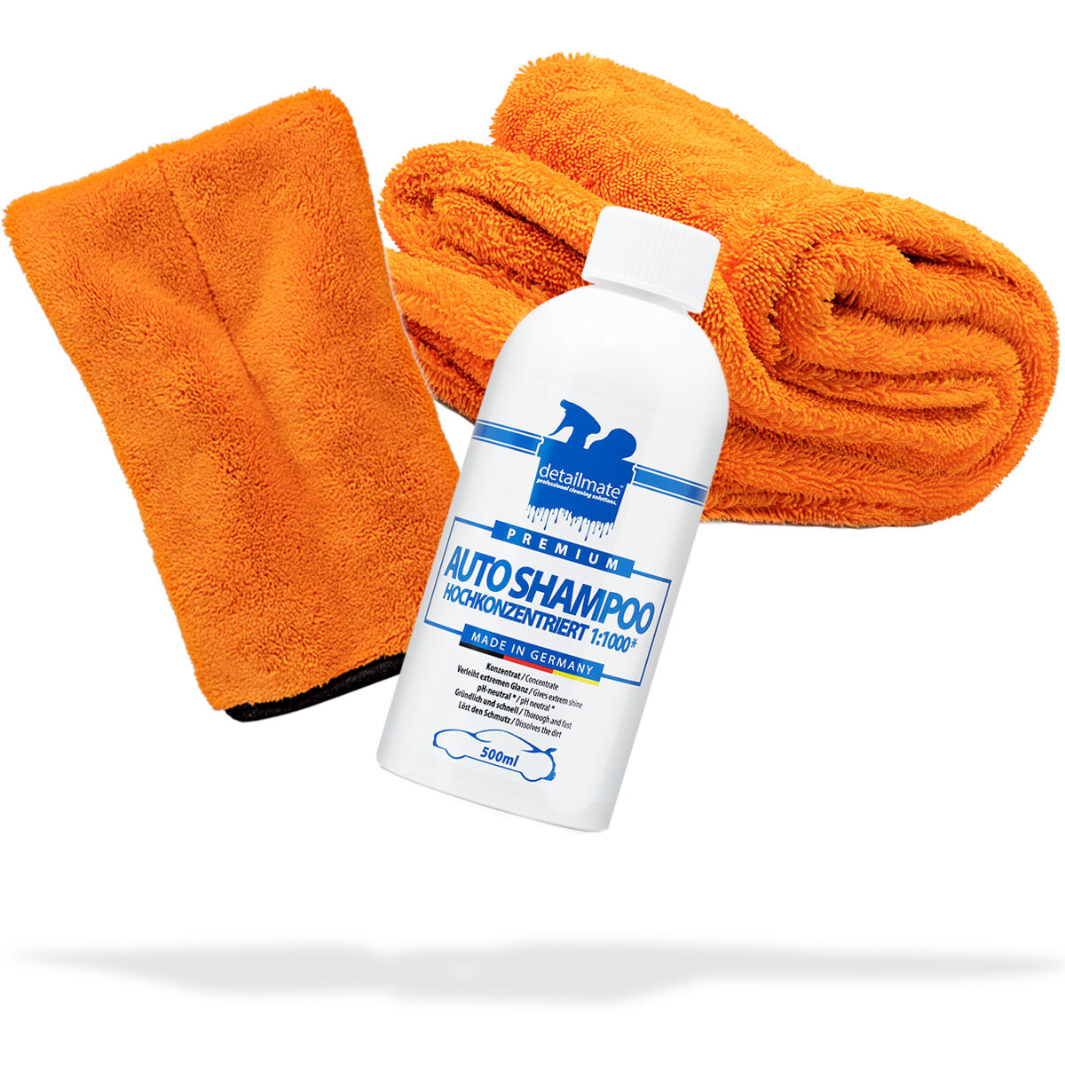 Wasch set Auto detailmate Autoshampoo 0,5L + Handschuh + Mikrofaser Trockentuch