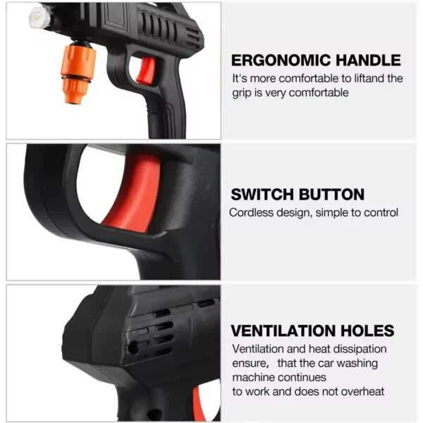 Portable Cordless Electric High Pressure Water Spray Gun Car Washer Cleaner Tool