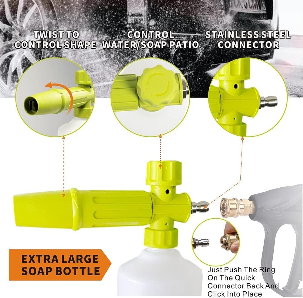 1 L Car Wash Foam Cannon with Quick Connector & Washing Mitt Included