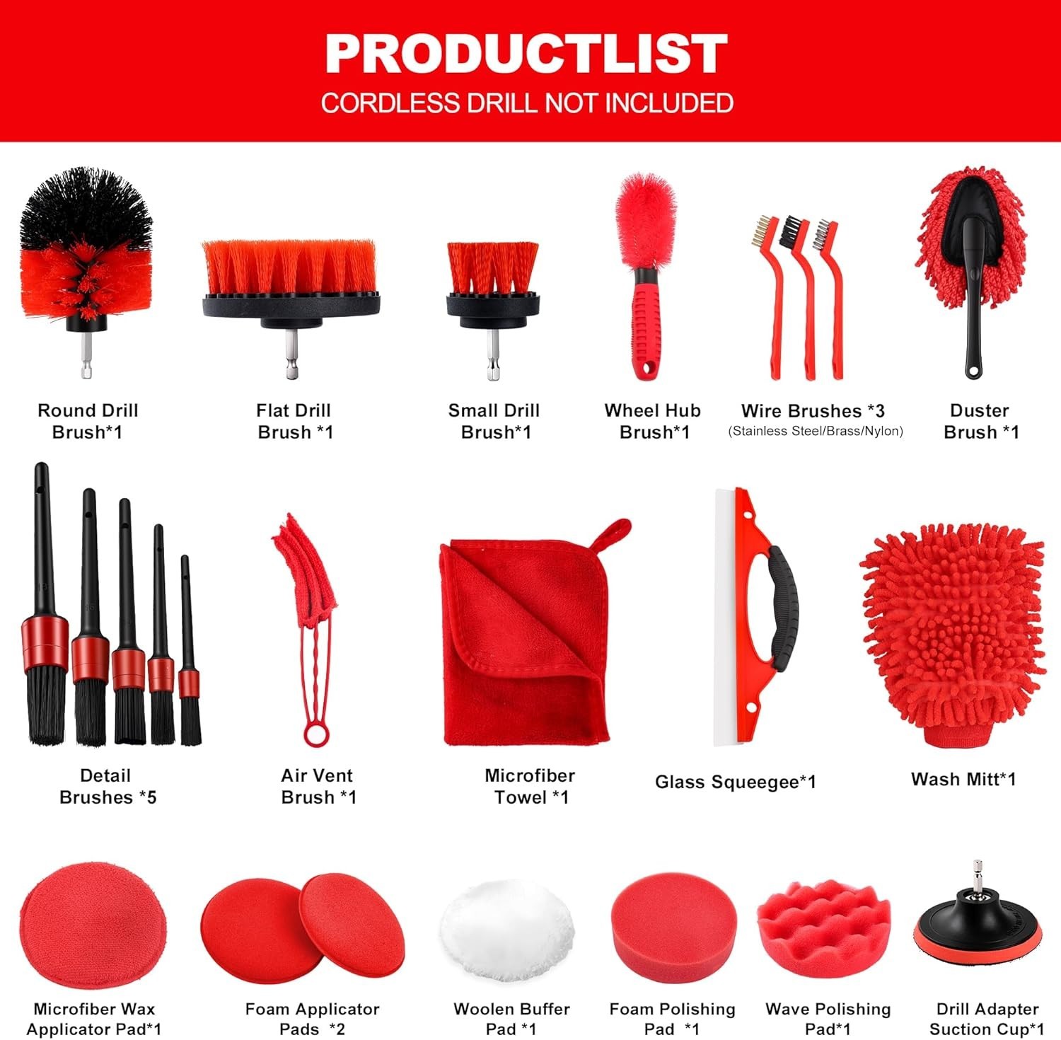 25Pcs Car Detailing Kit with Drill Brushes, Car Cleaning Kit for Interior Ext…