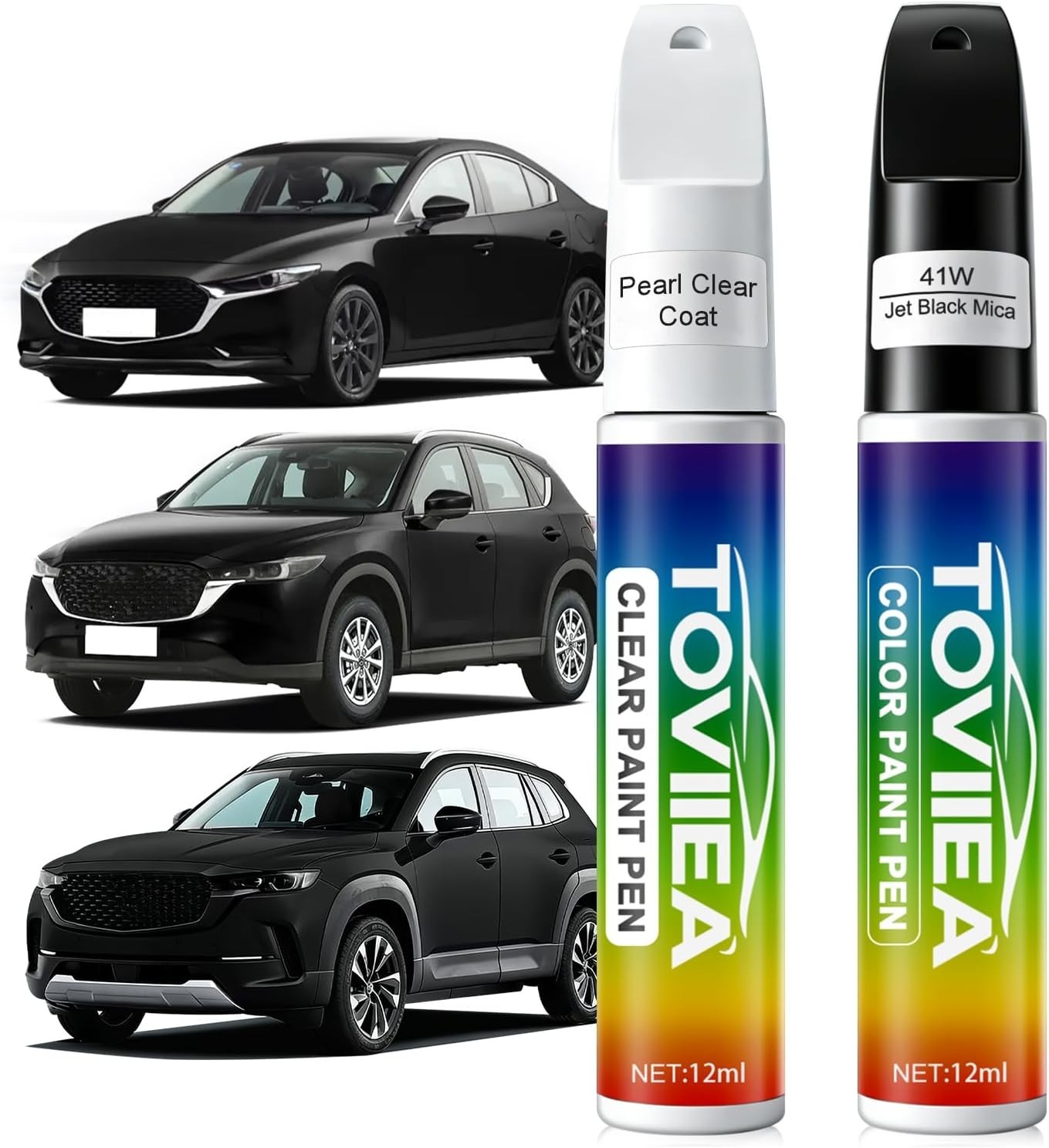 Car Scratch Repair Kit Compatible with Mazda Jet Black Mica 41W 0.4 Fl Oz 2-Pcs