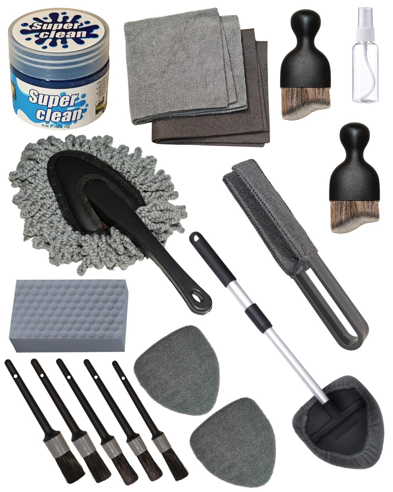 18Pcs Car Interior Detailing Kit – All-in-One Cleaning Tools for Windows, Vents