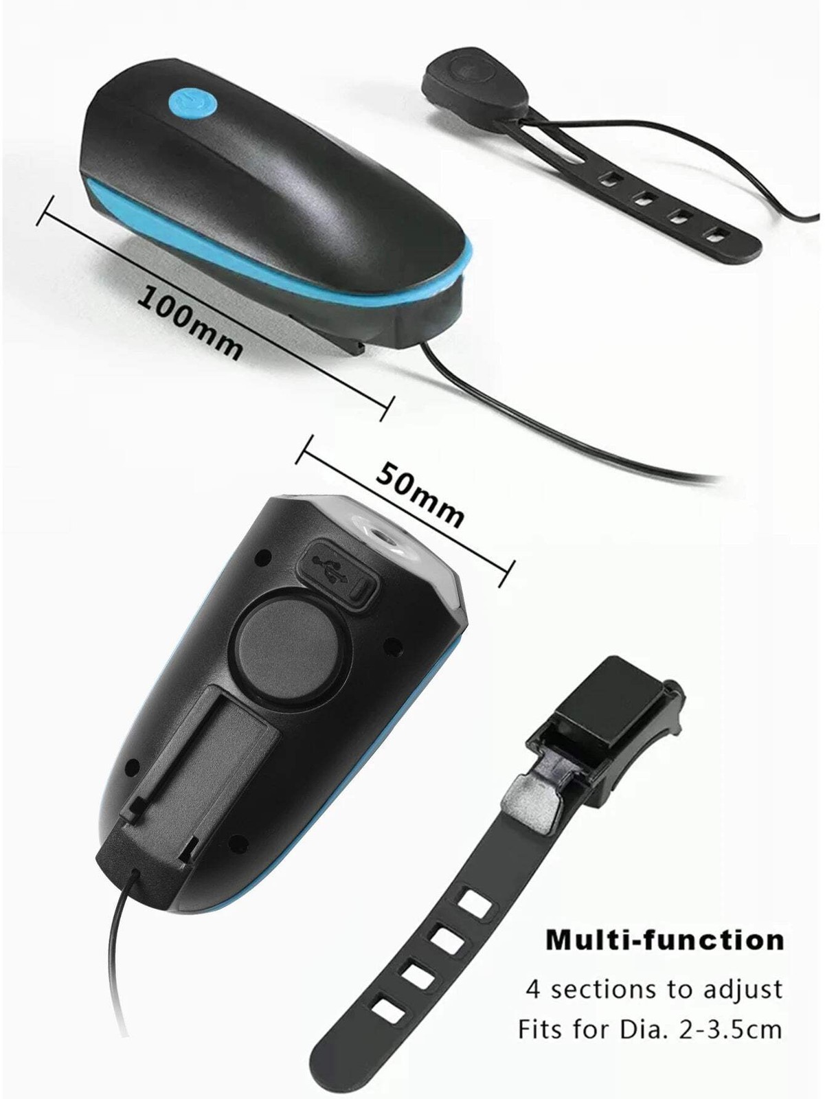 Bicycle LED Head Light with Horn Speaker 3 Modes Front remote