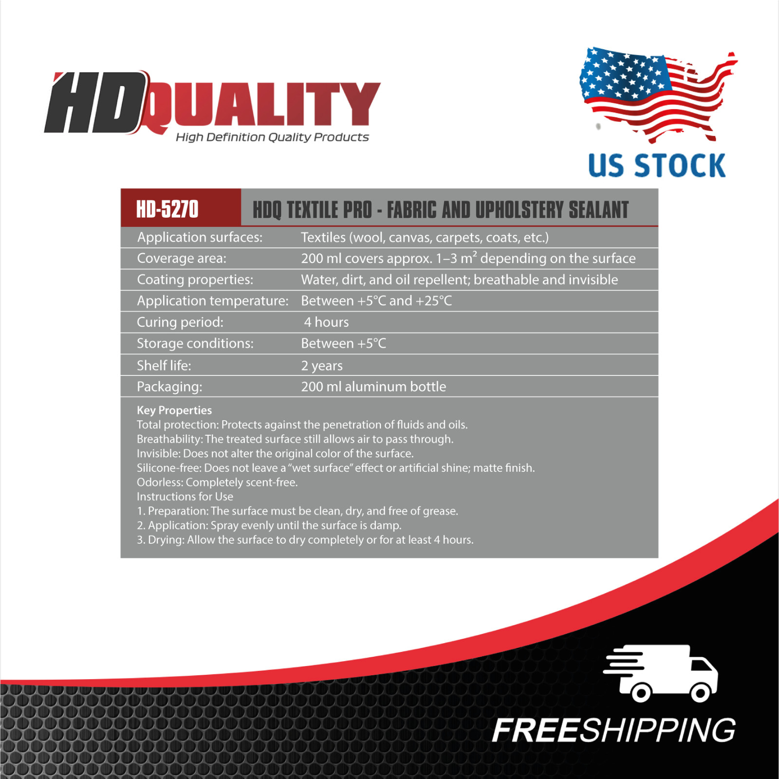 HDQ TEXTILE PRO 200ml – Nano Fabric Protector Spray for Car Seats & Interior