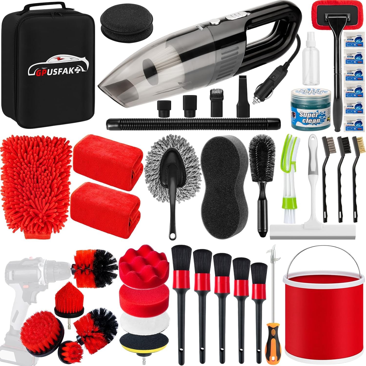 44-Piece Car Cleaning & Detailing Kit for Interior, Exterior & Windshield