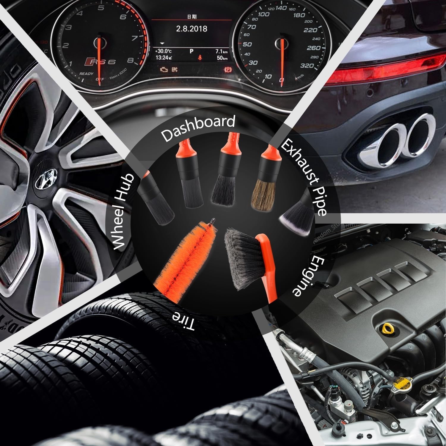 Ergonomically Designed 8-Pc Wheel & Tire Brush Kit for Fast Vehicle Cleaning