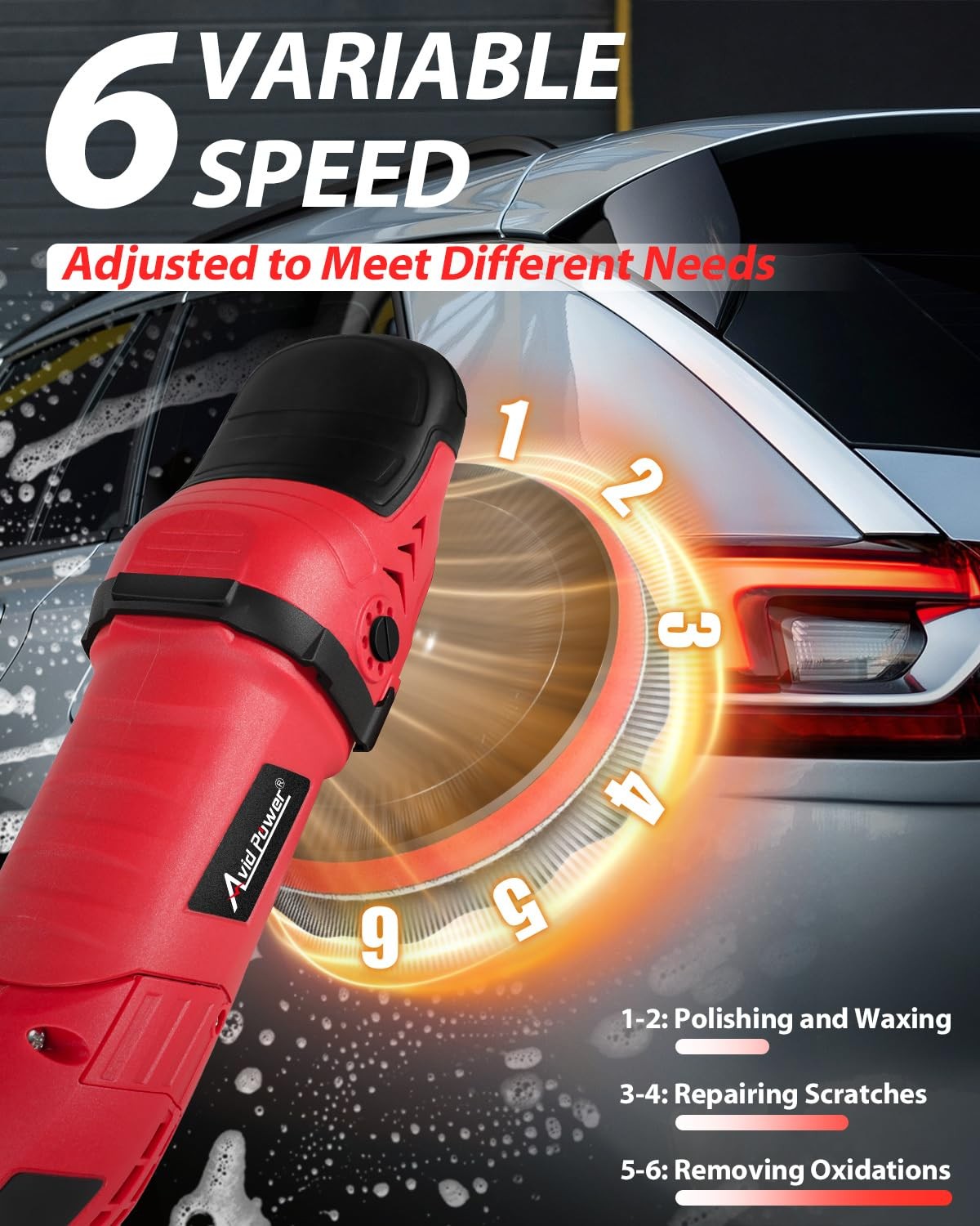 AVID POWER Car Buffer Polisher, 6 Variable Speed 1000-3500 RPM, Dark Red