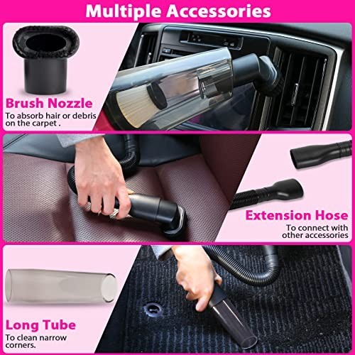 Car Detailing Kit with Cordless Handheld Vacuum, Interior Cleaner & Brush Set, P