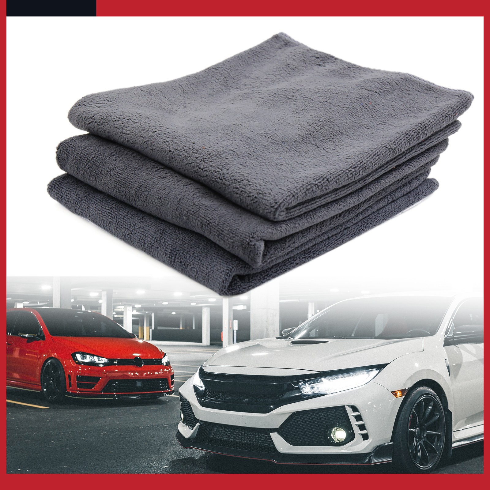 Universal Microfiber Car Cleaning Towels Drying Washing Cloth Gray Pack of 3