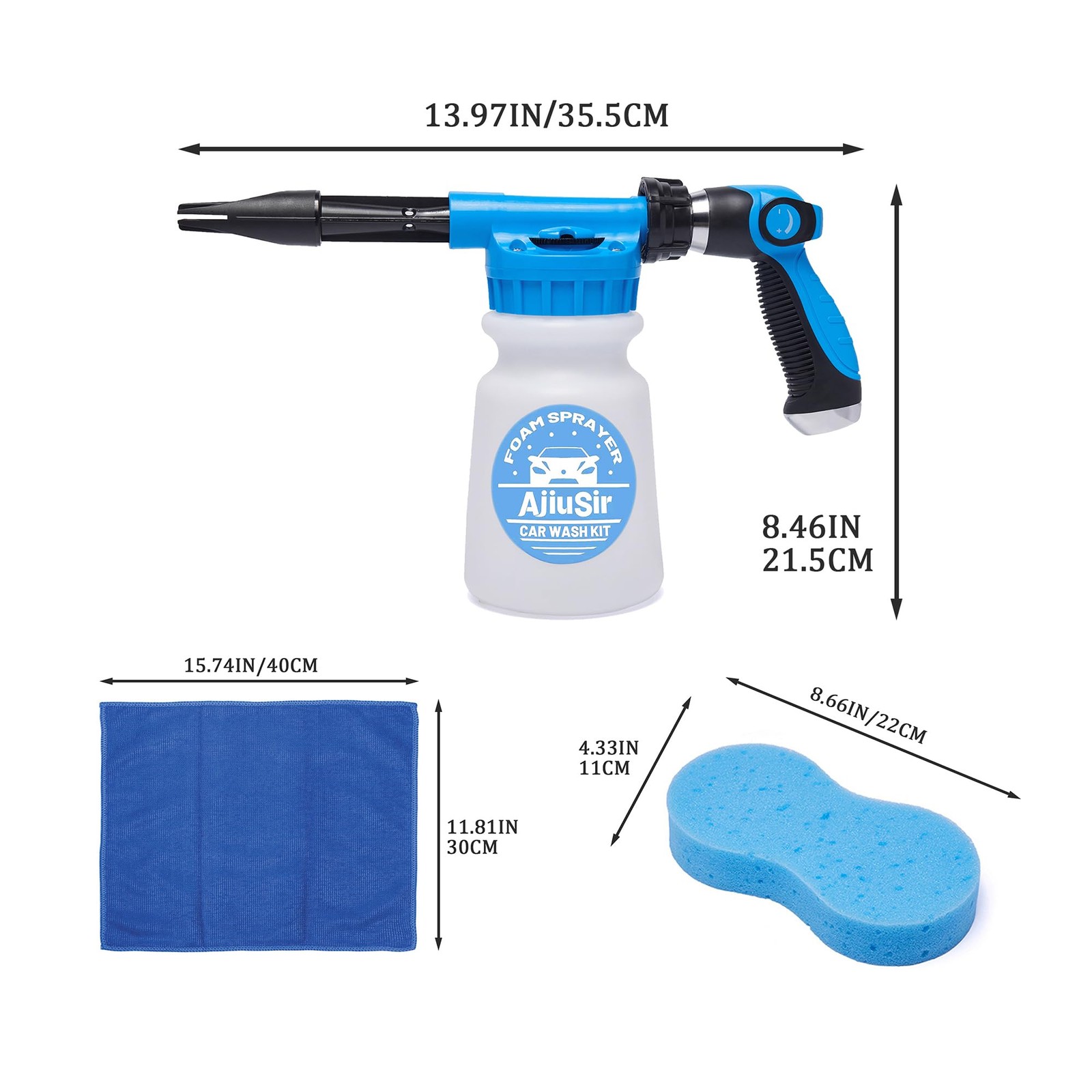Foam Cannon Sprayer Garden Hose Car Wash Cleaning Kit Sponge Towel