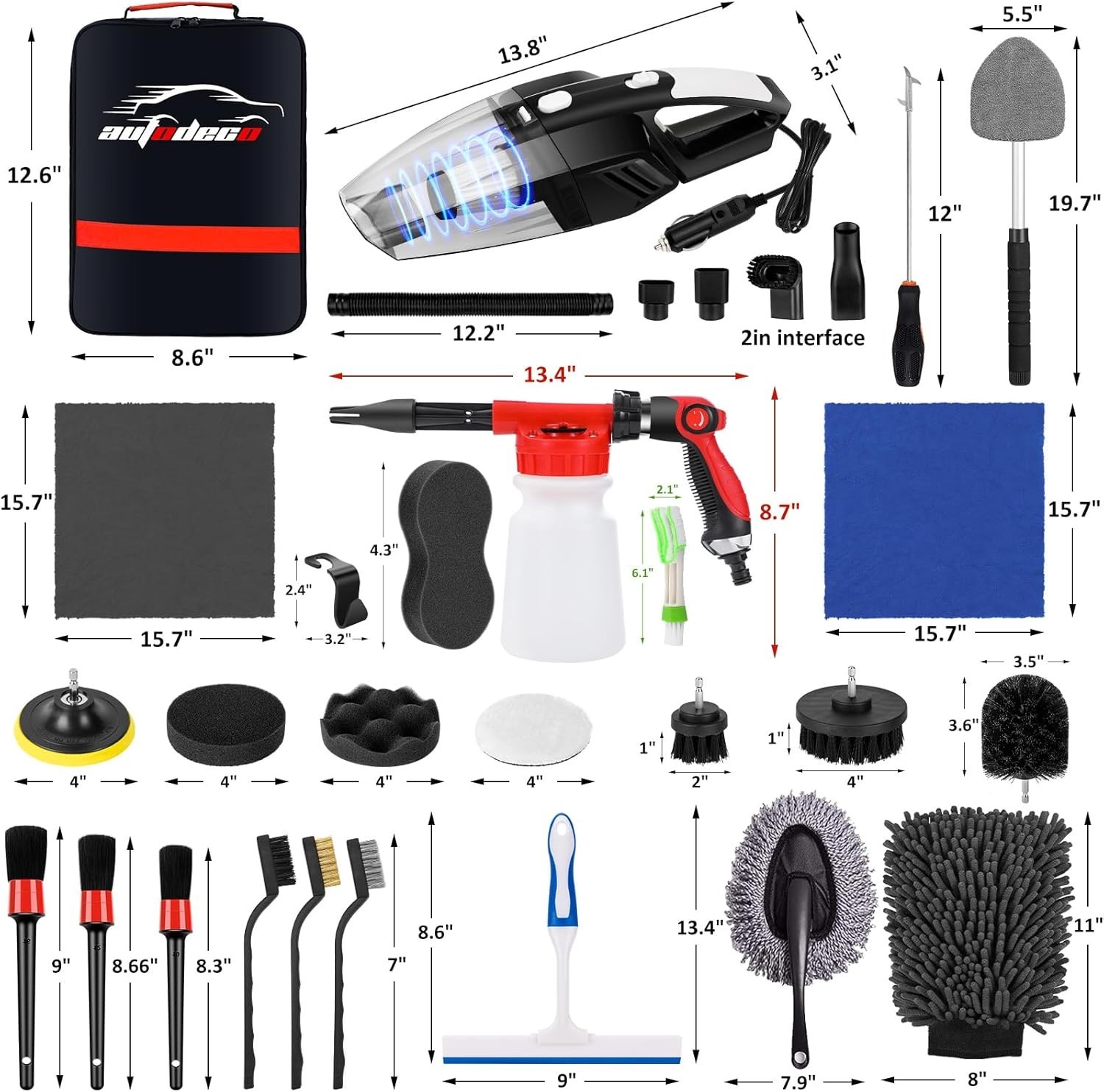 40PCS Car Wash Detailing Kit Foam Gun Vacuum Brushes Towels Interior Exterior