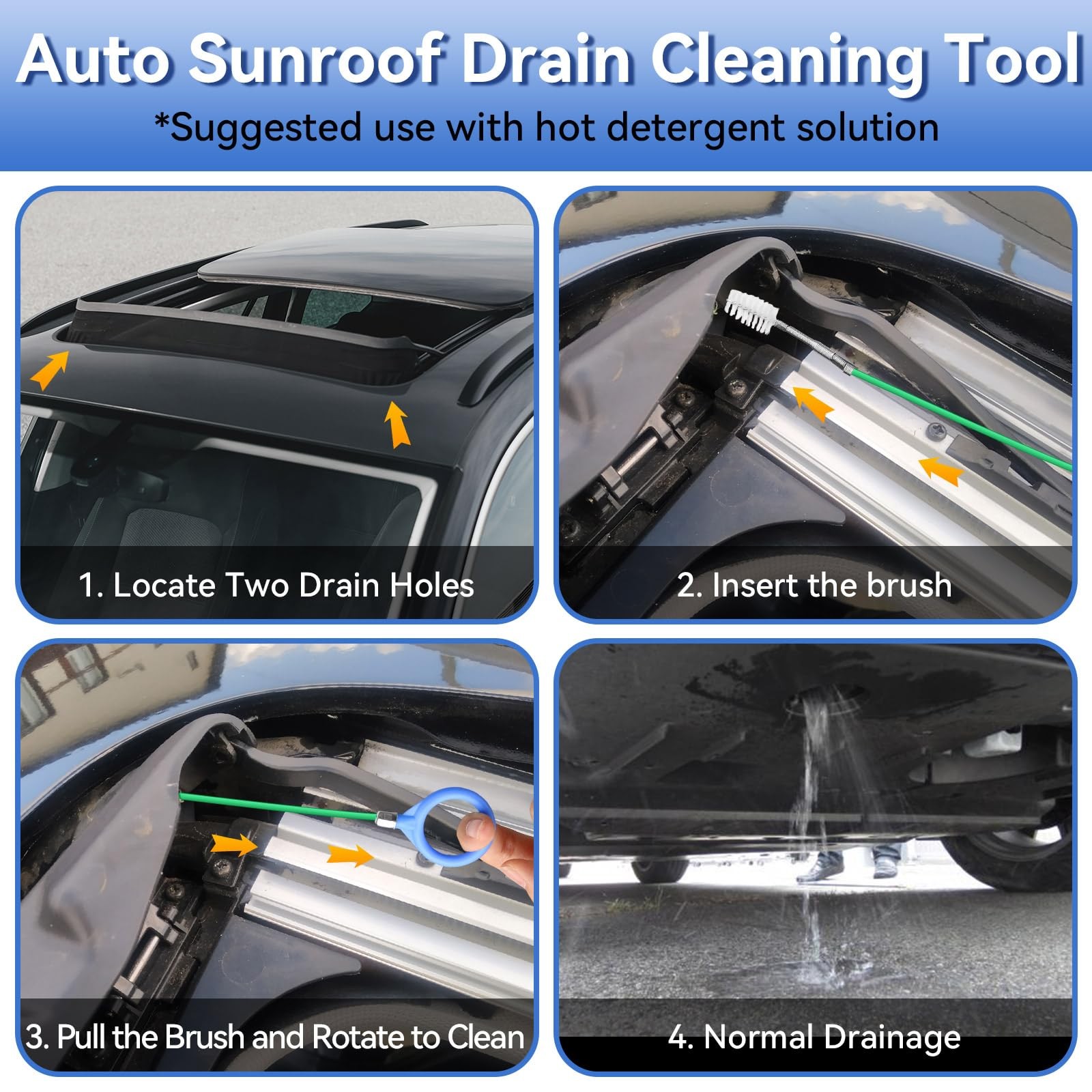 Auto Sunroof Cleaning Tool, 120 Inch Long Flexible Tube Brush, 2 Pcs 7 Green
