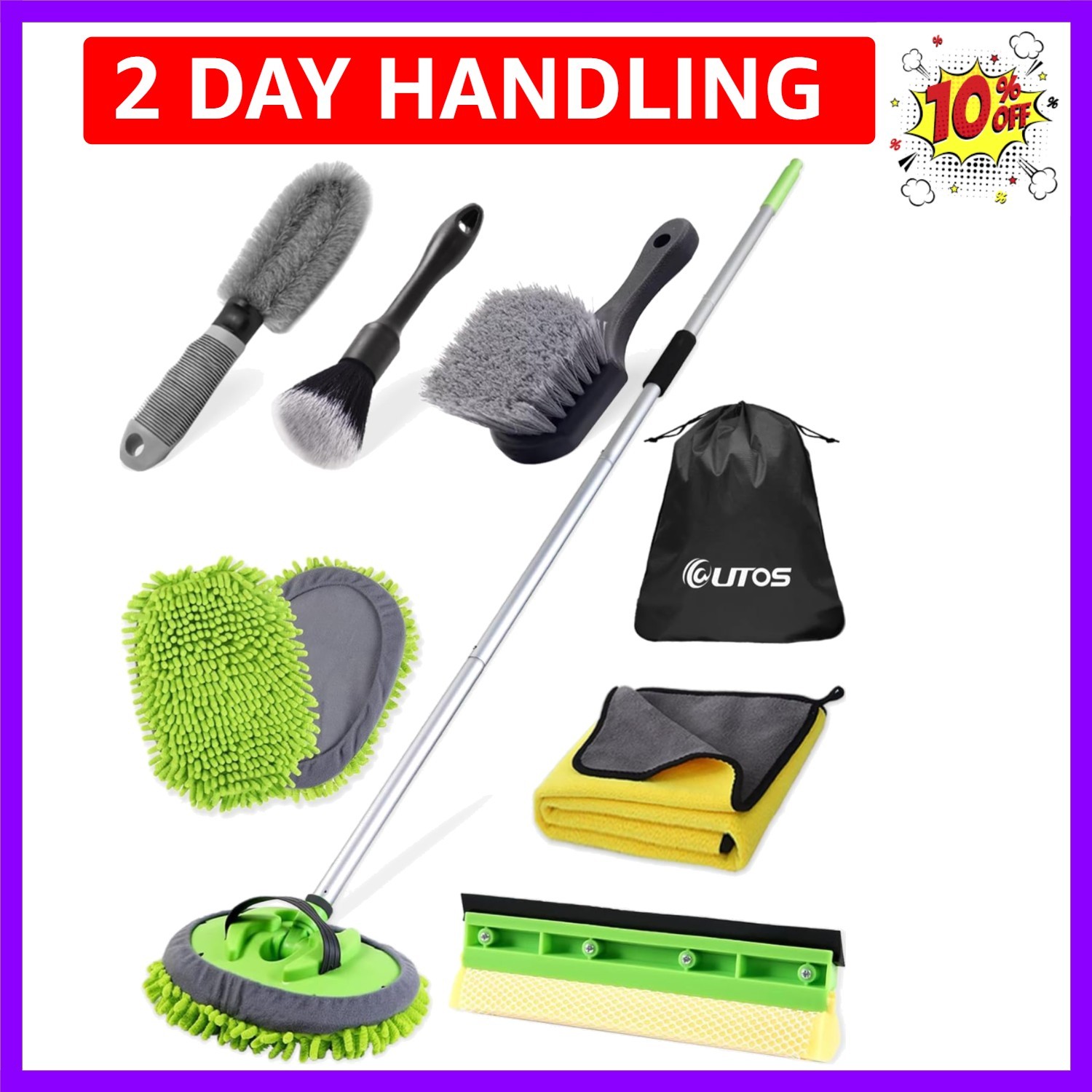 8Pcs Car Wash Kit, 62’’ Car Wash Brush with Long Handle, Microfiber Carwash K…
