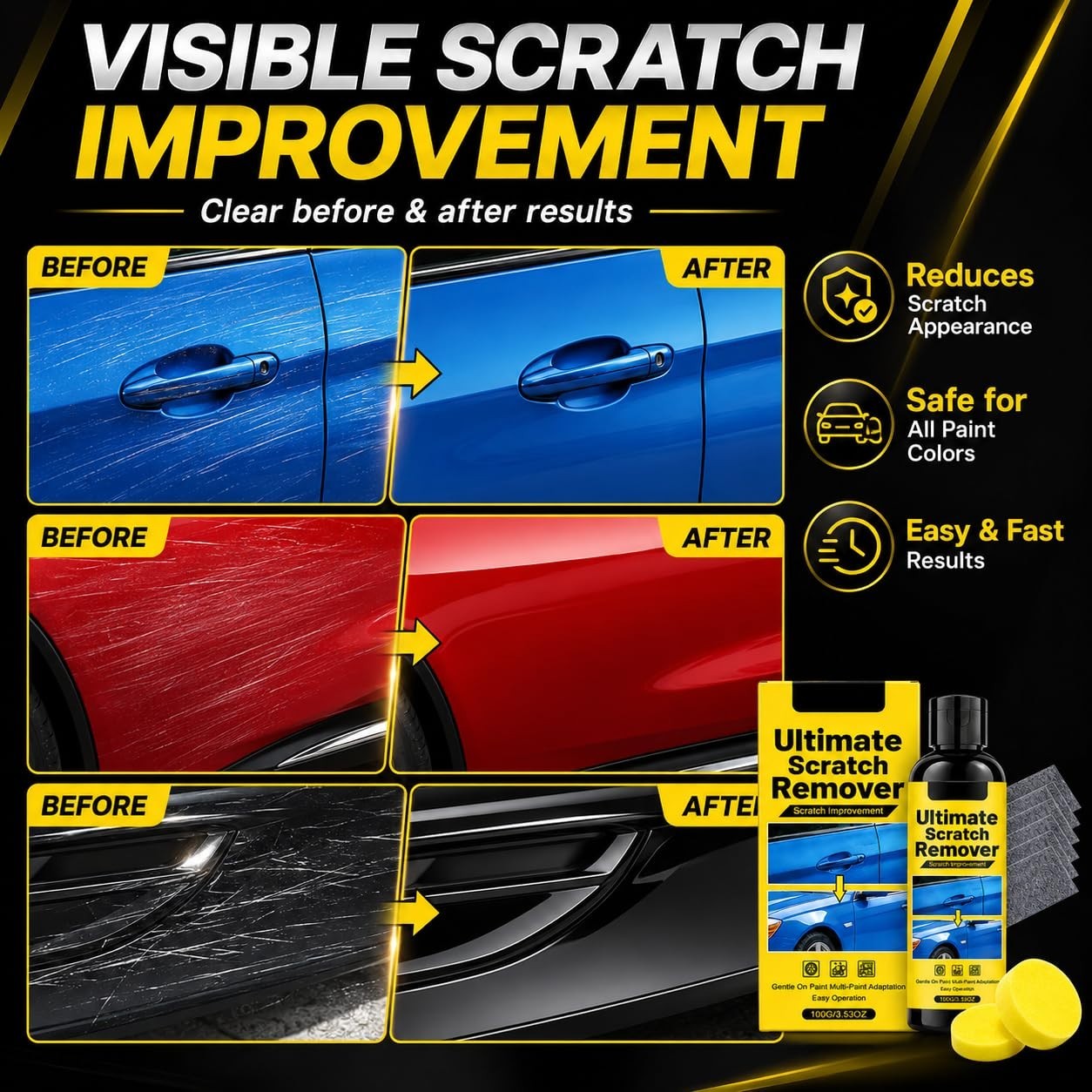 2Pack Car Scratch Remover Paste, Quick Fix for Deep Scratches, Nano Polishing Cl