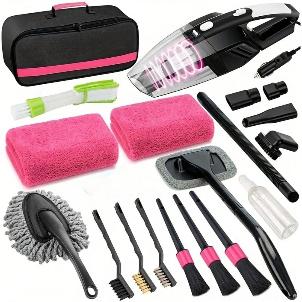 New Premium 19Pc Car Detailing Kit High Power Vacuum Cleaner Wash Set Travel