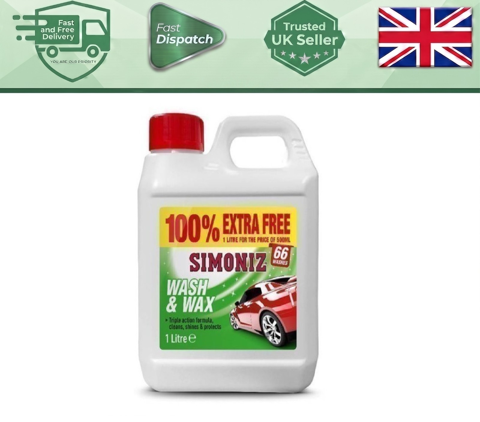 Simoniz Wash And Wax Care 1L Litre Car Shampoo Shine Cleans And Protects TH284