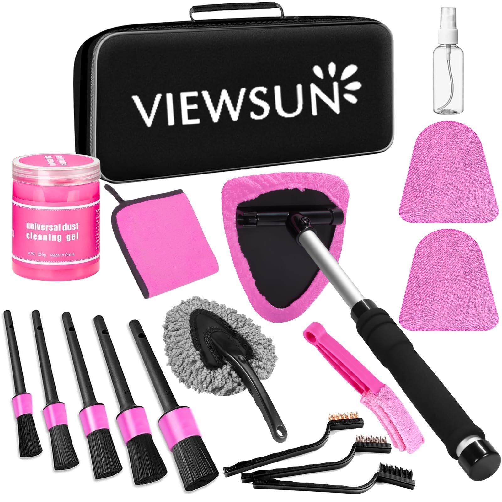17Pcs Car Interior Cleaning Kit – Windshield Cleaner, Detailing Brush & Gel, Gif