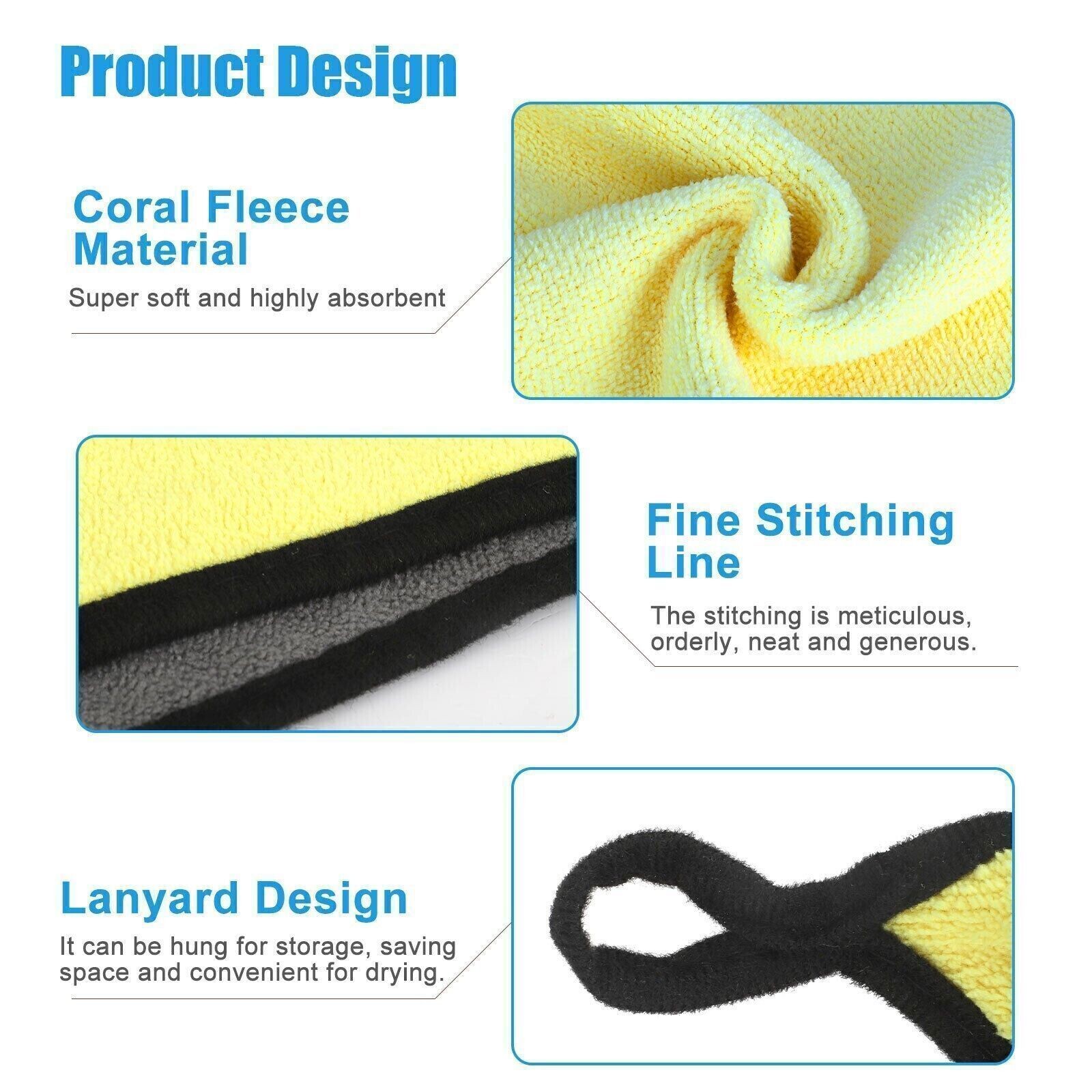 5pcs Microfiber Cleaning Cloth Car Wash Towel Drying Rag Car Polishing Detailing
