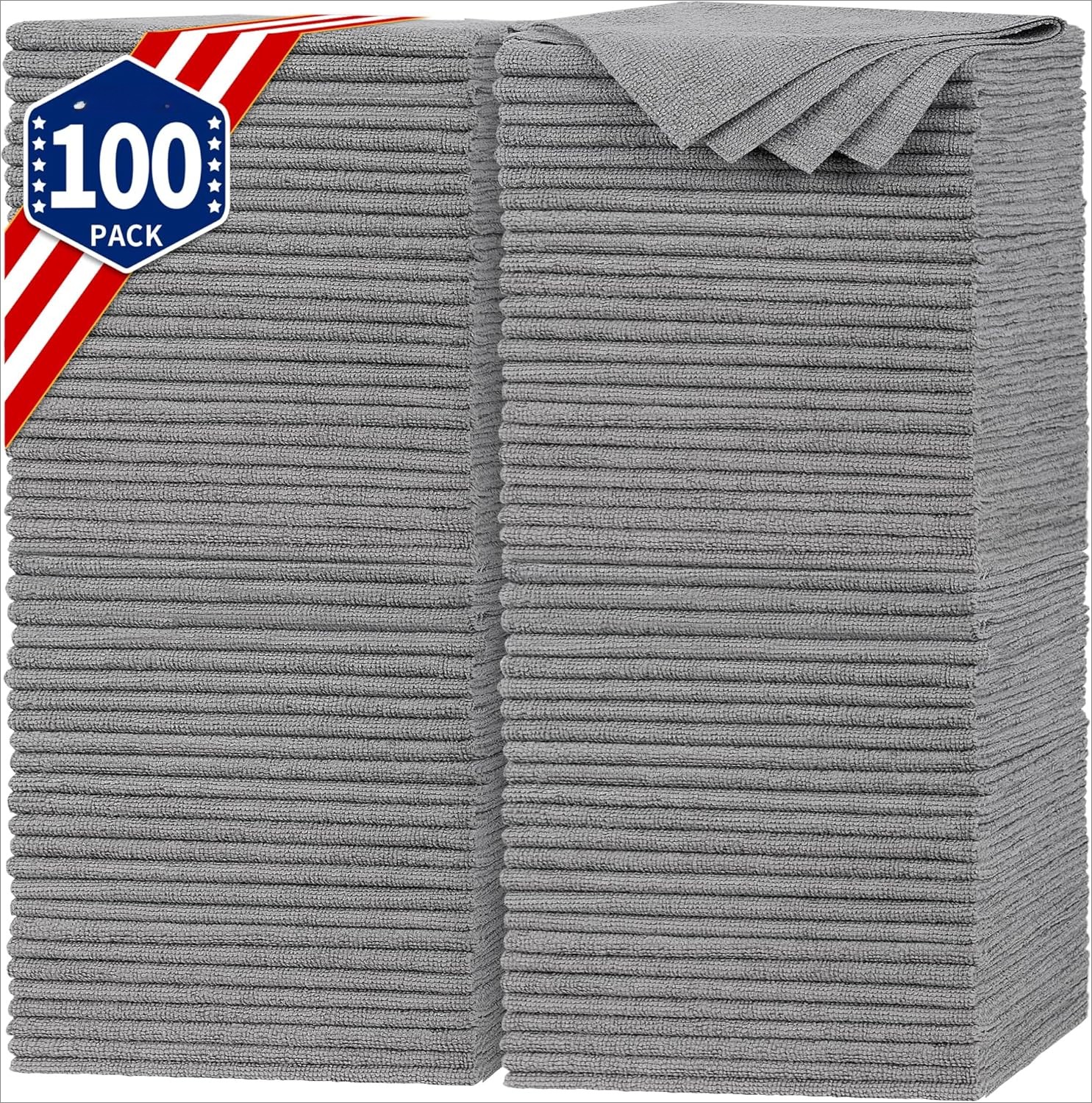 100 Pack, Gray Microfiber Cleaning Cloths Bulk, Automotive Microfiber Towels