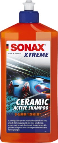 SONAX XTREME Ceramic Active Shampoo 500ml + XL Chenille Waschhandschuh orange