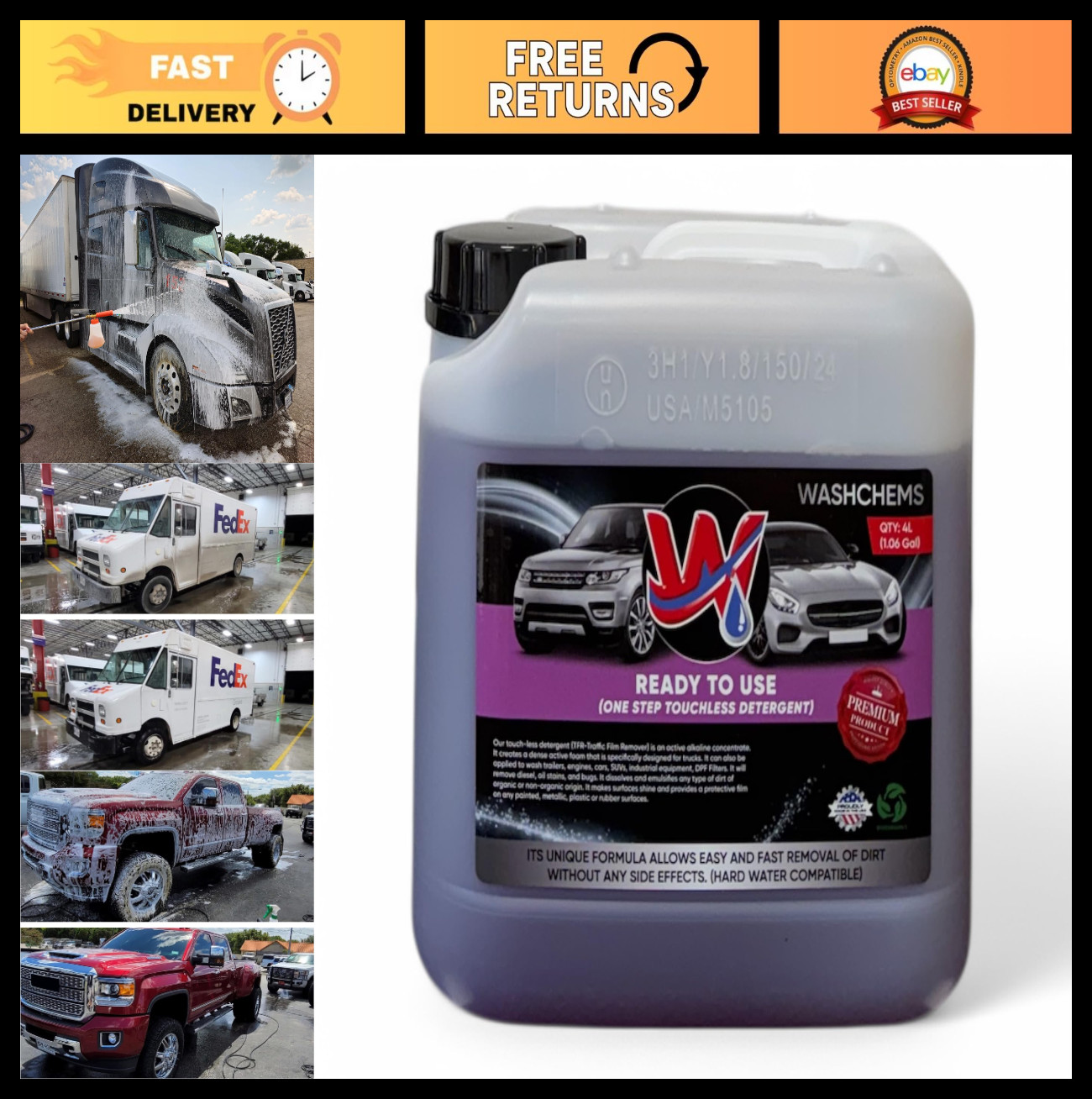 Ready-to-Use Foam Cannon Car Wash Shampoo – 1 Gallon, No Mixing, Commercial Grad
