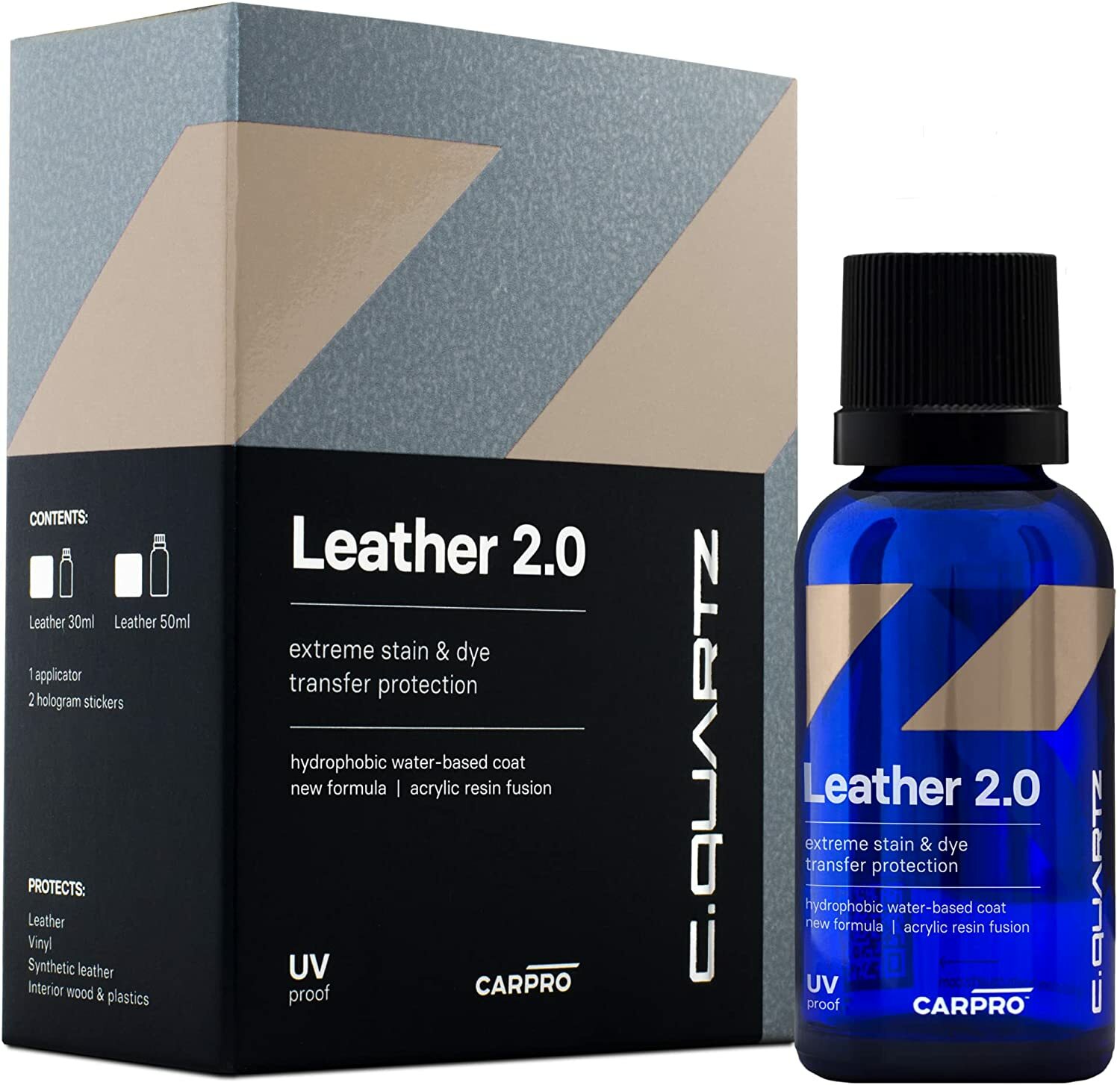 CARPRO CQUARTZ Leather 2.0 – 50mL Kit – Hydrophobic & Oil Phobic