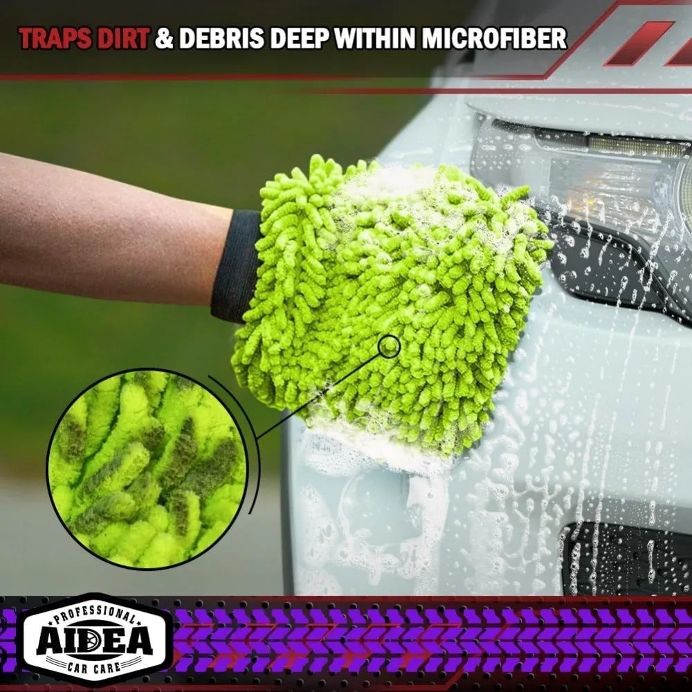 2-Piece Green Microfiber Car Wash Gloves – Scratch-Free & Lint-Free Cleaning Set