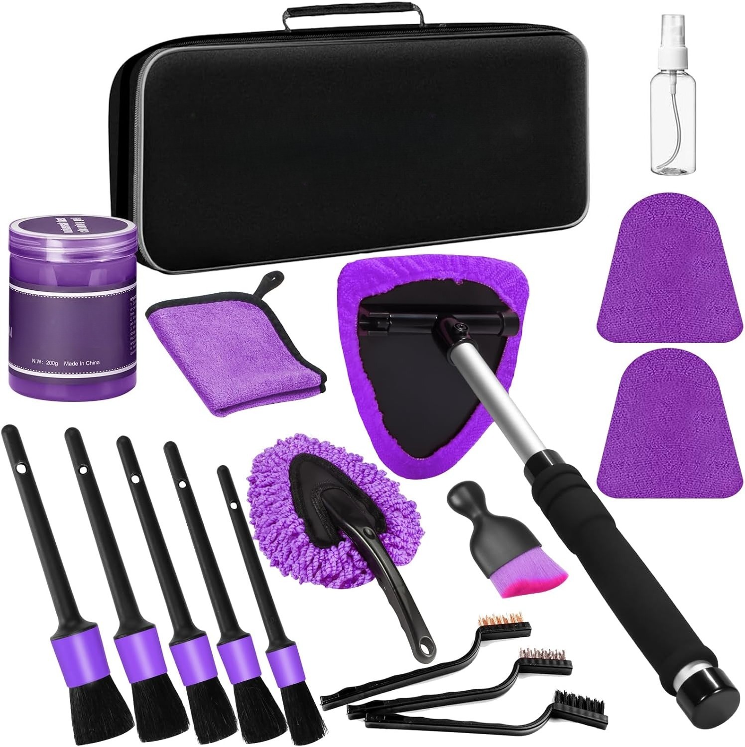 Windshield Cleaner Tool, 17Pcs Purple Car Interior Cleaning Kit,Detailing Kit