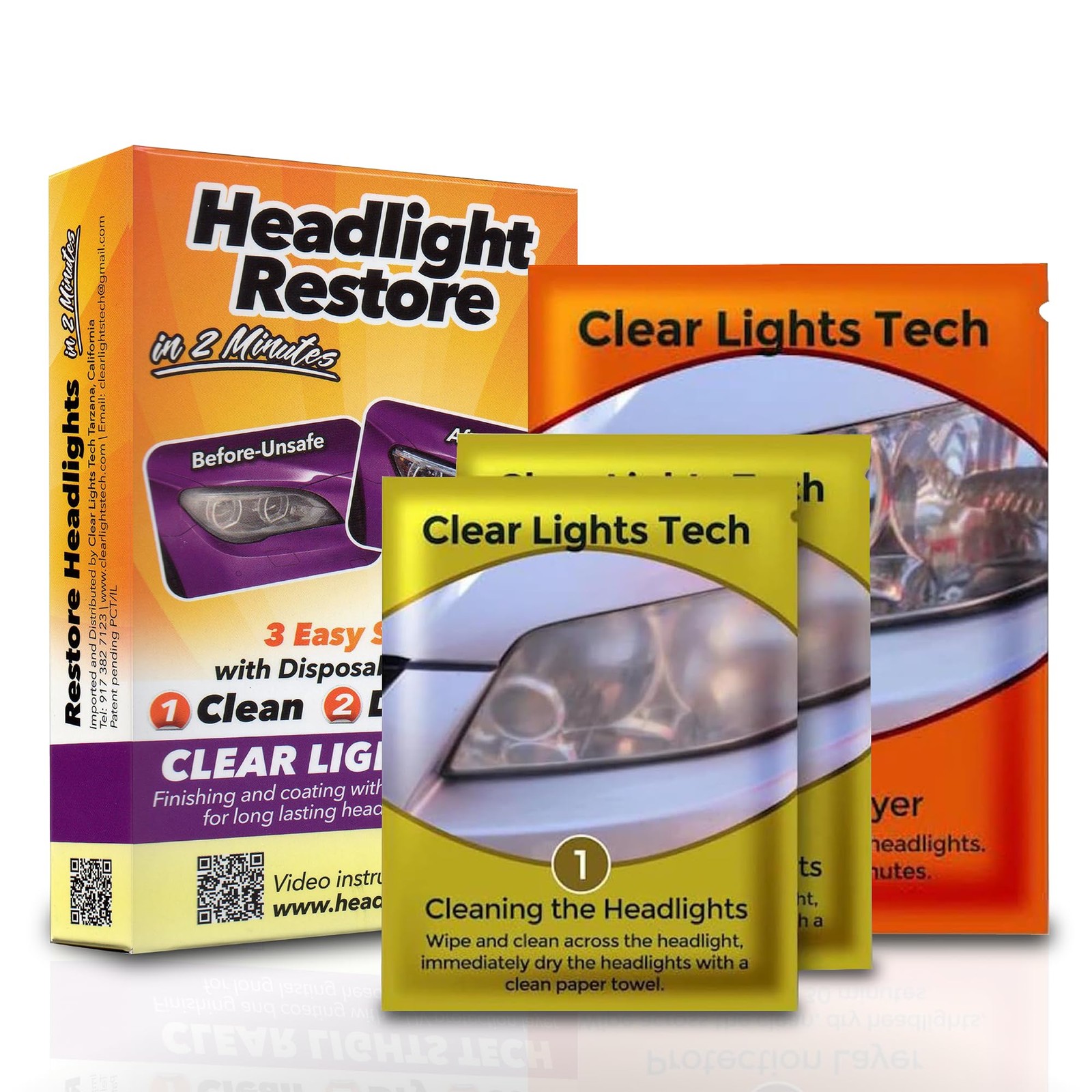 Clear Lights Tech, Headlight Restoration Kit – Headlight Cleaner 3-Wipe Syste…