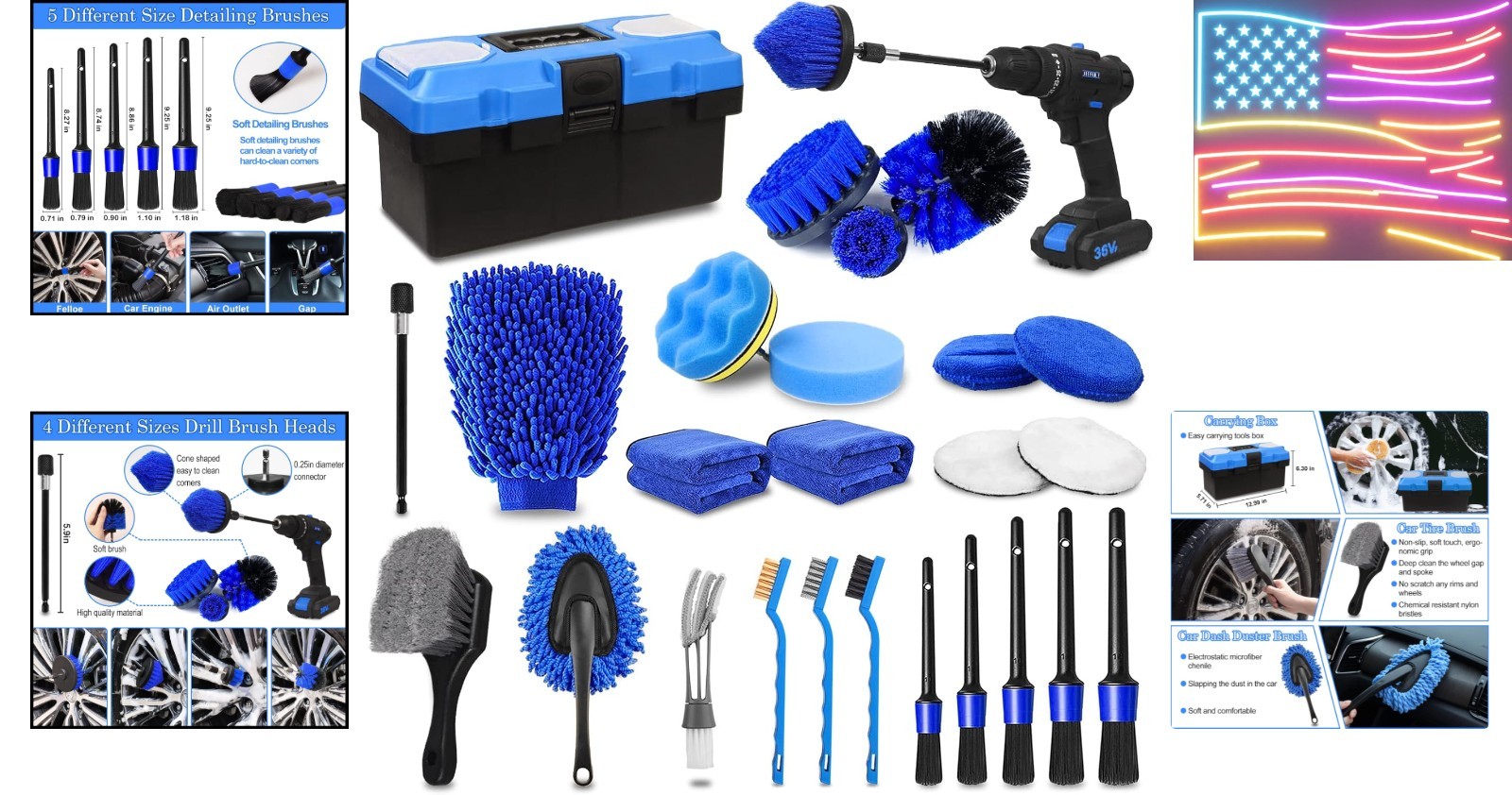 27Pcs Car Detailing Kit, Car Cleaning Kit, Car Detailing Brush Set, Drill Bru…